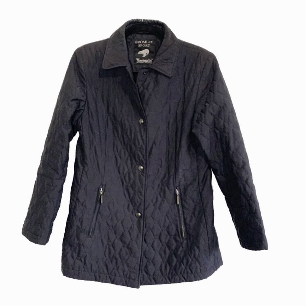 Bromley Sport Black Quilted Jacket Women’s Medium Zip Pockets Thermolite Winter